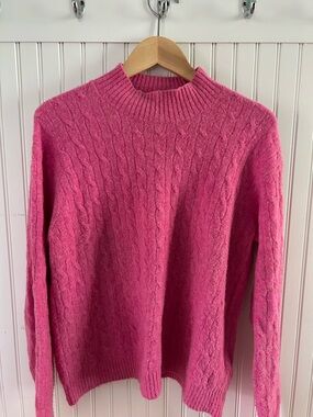 J. Crew Hot Pink Cable Knit Mock Neck Sweater